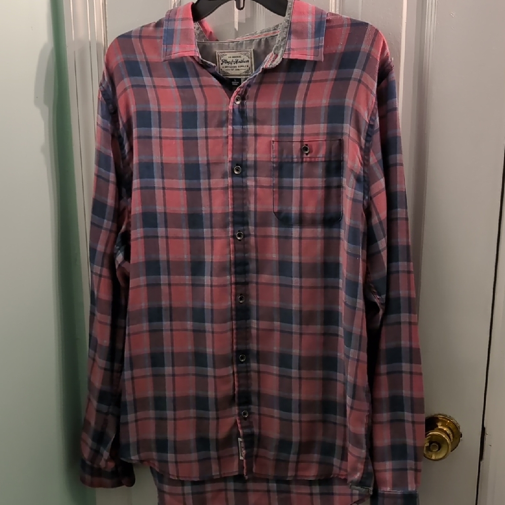 Pink and Blue Plaid Button-Up Shirt